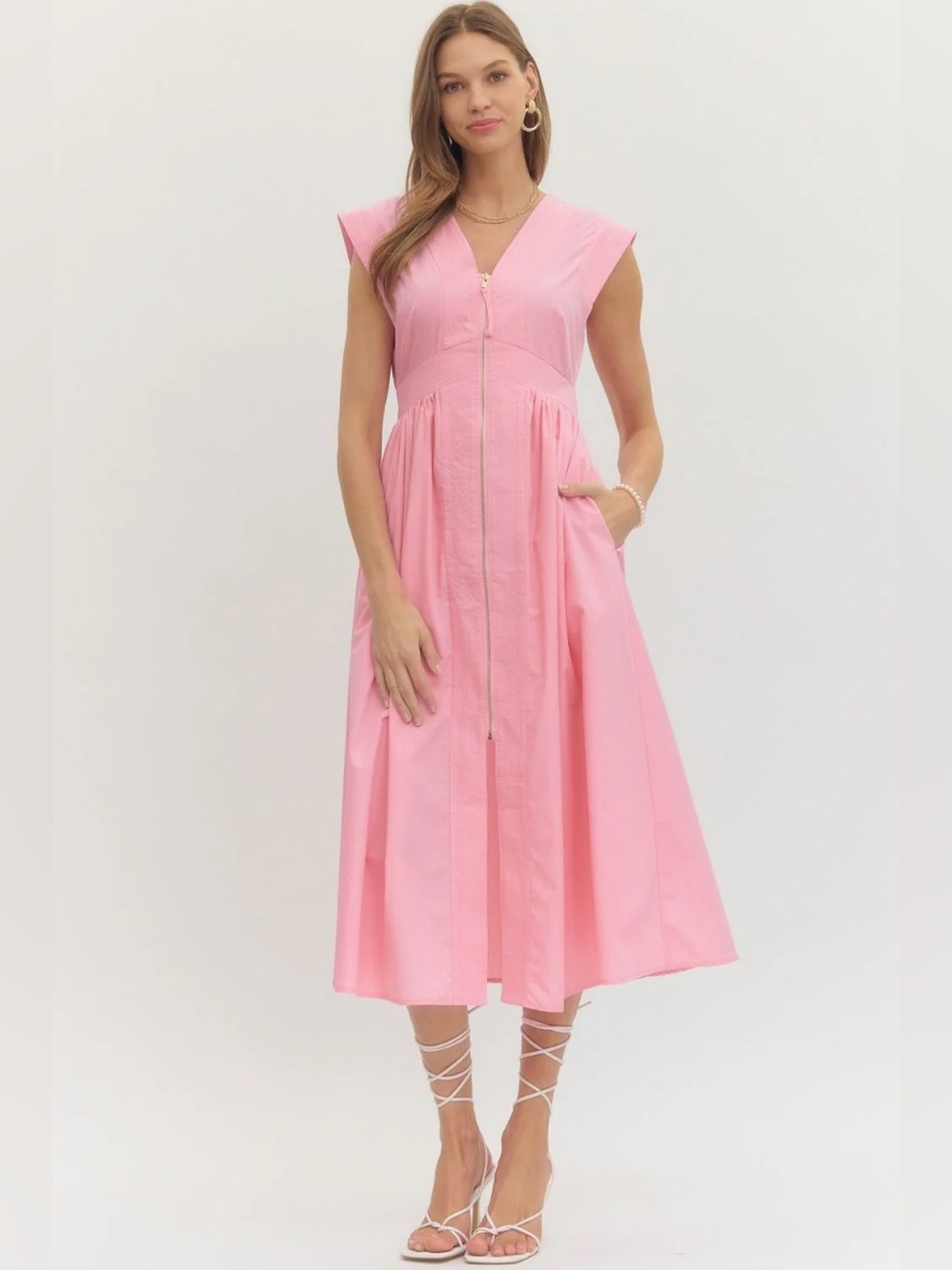 Entro Pink Zip Front Midi Dress